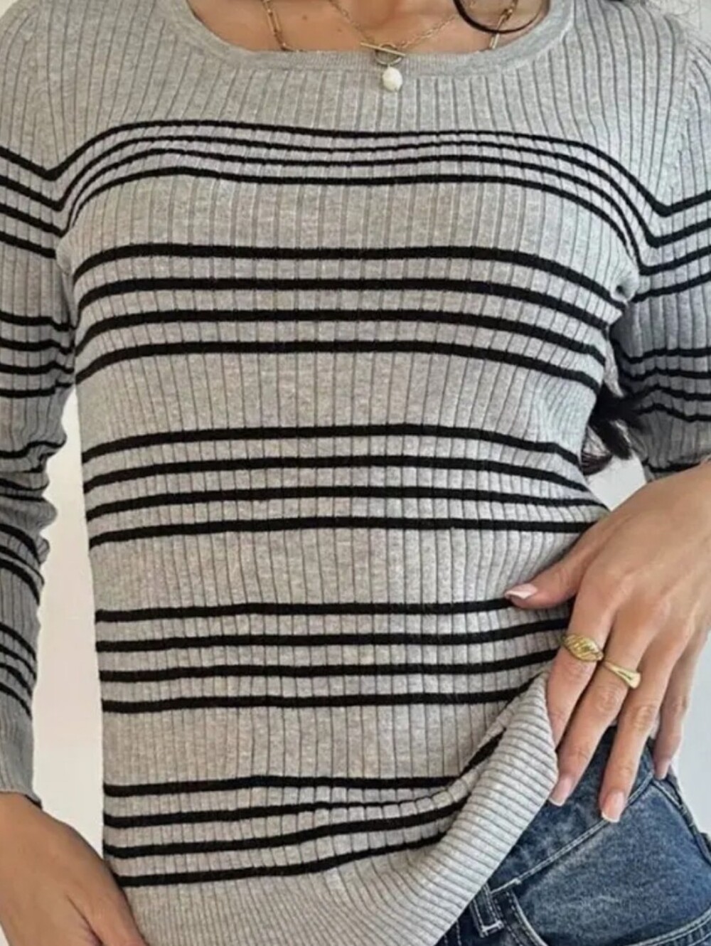 George Women's Striped Form Fitting Ribbed Pullover Knit Sweater, Sz M